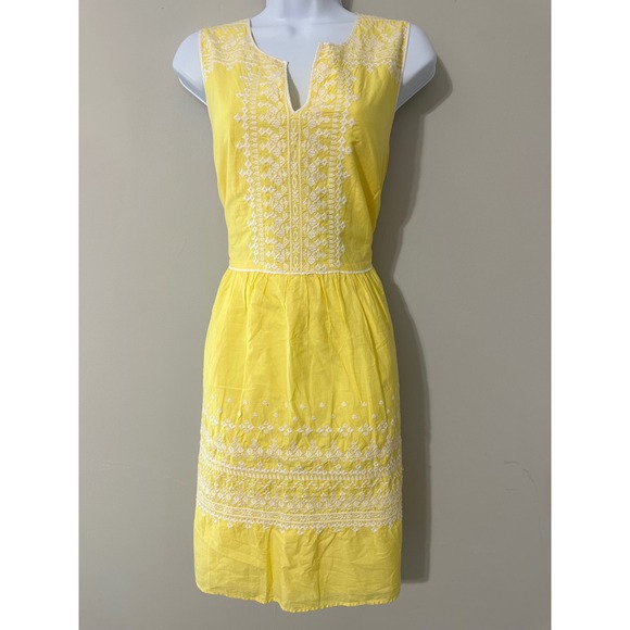 Vineyard Vines Yellow Embroidered Cotton Dress Womens Size 14 Sleeveless - Picture 1 of 6
